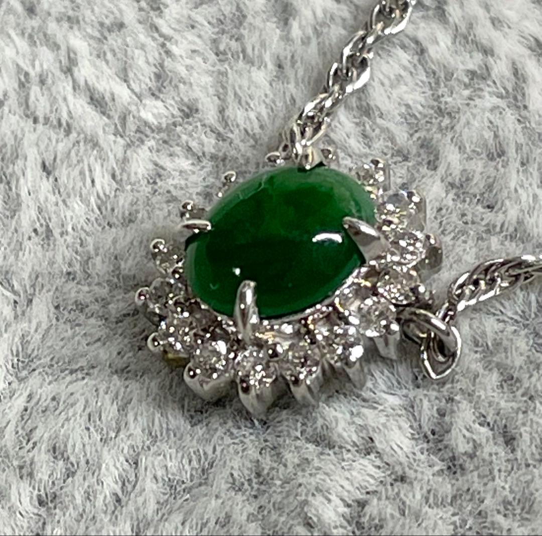 ◇Pt850◇翡翠？のプラチナネックレス◇一体型◇約5.25g◇刻印あり◇