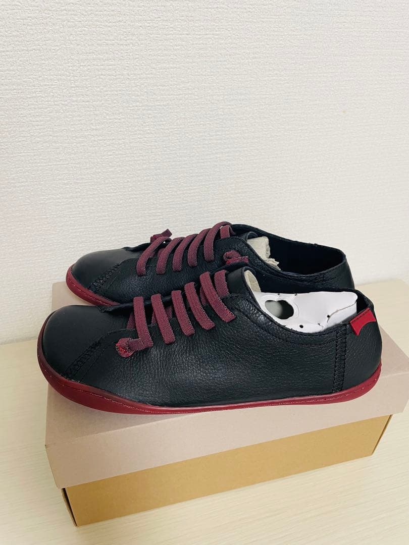 クリスマスセール レザー カジュアルシューズ 黒/赤