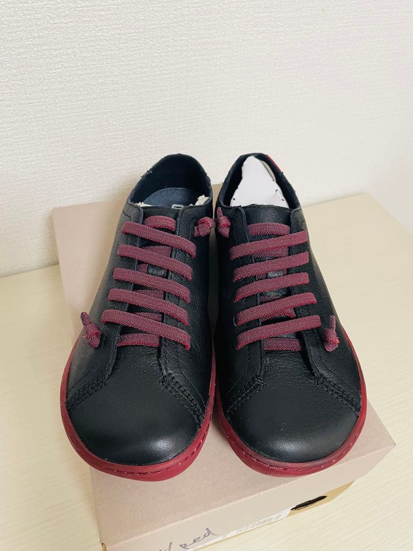 クリスマスセール レザー カジュアルシューズ 黒/赤