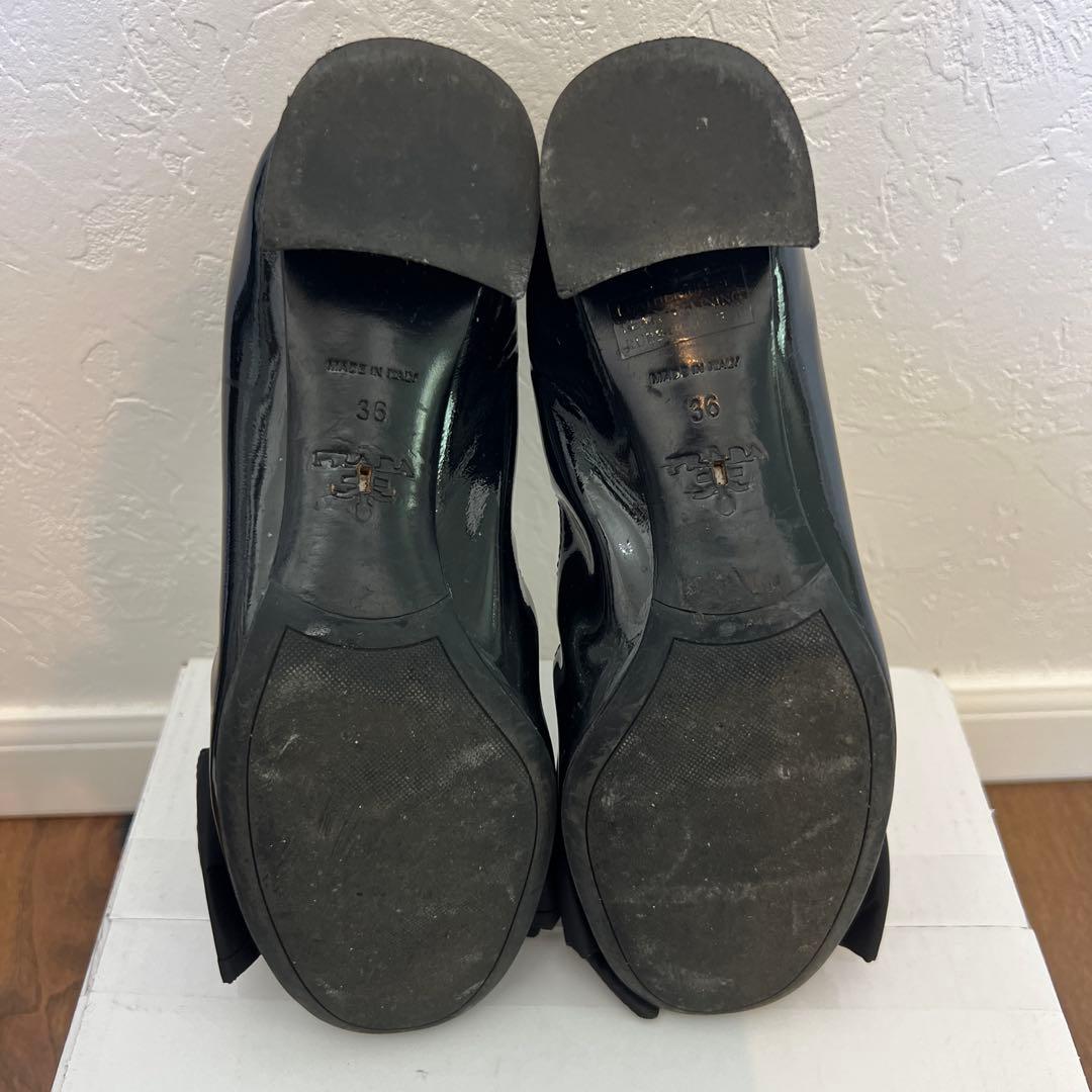 プラダ リボン バレエシューズ ロゴ フラットシューズ 36 ブラック