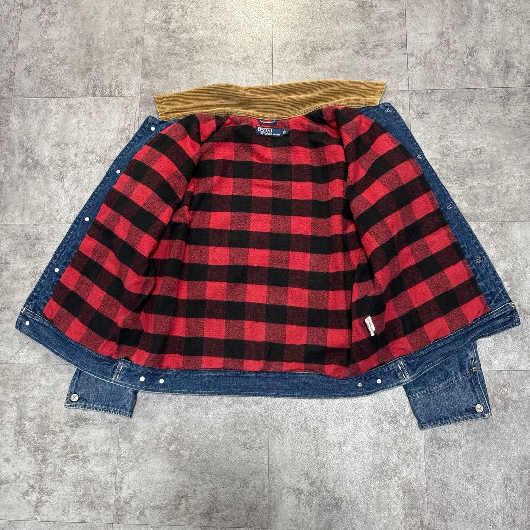 90s ラルフ　裏地赤ネル　XL 短丈ボックス　極上の色落ち　アタリ　襟コーズ