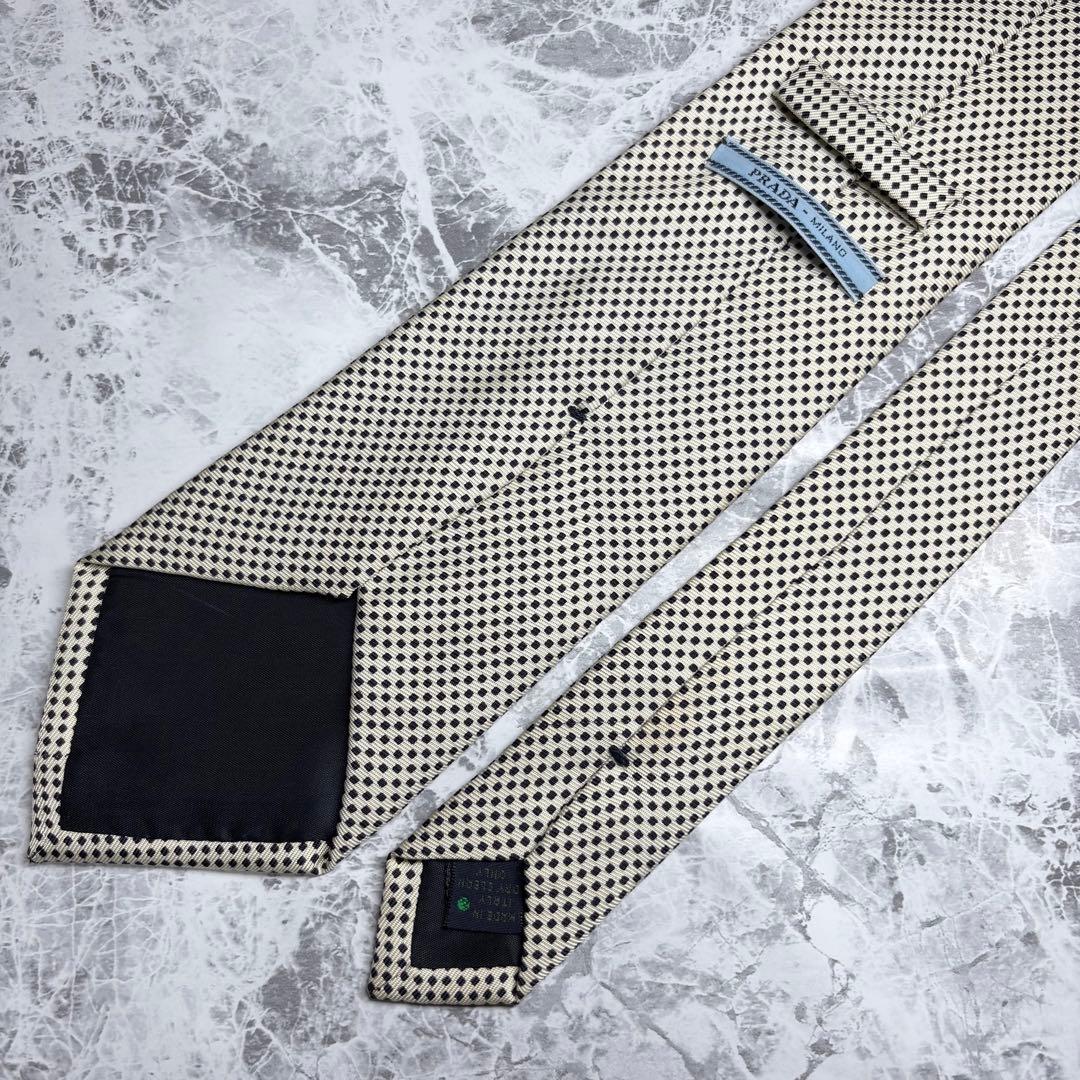 ✨未使用級✨ PRADA プラダ 小紋柄 シルク ホワイト 箱付き ネクタイ