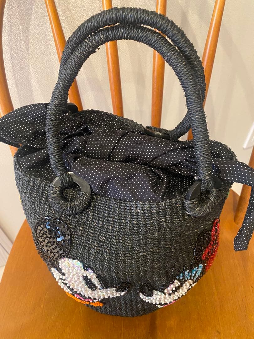 【未使用品】BEAMS BOY ディズニー　ビーズ刺繍 かごバッグ 黒