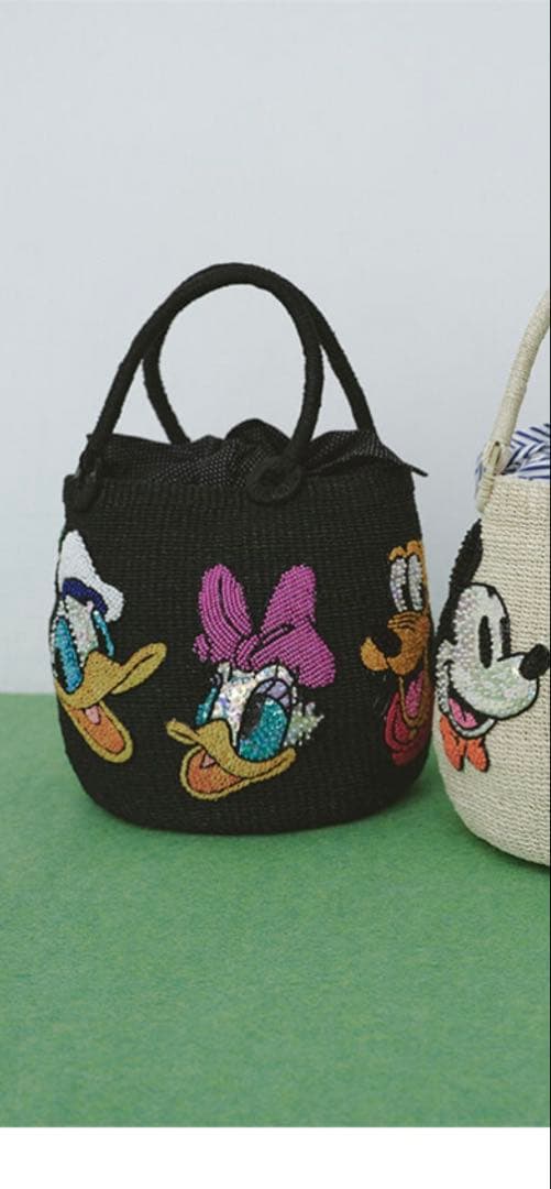 【未使用品】BEAMS BOY ディズニー　ビーズ刺繍 かごバッグ 黒