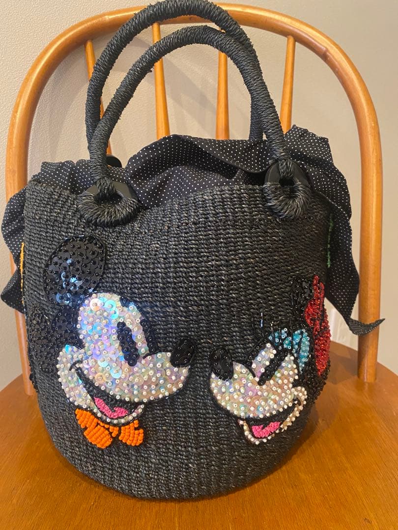 【未使用品】BEAMS BOY ディズニー　ビーズ刺繍 かごバッグ 黒