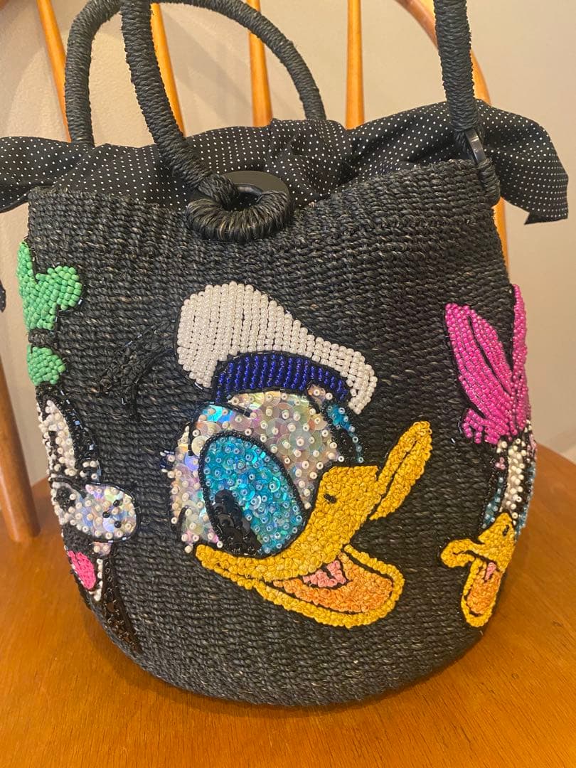 【未使用品】BEAMS BOY ディズニー　ビーズ刺繍 かごバッグ 黒