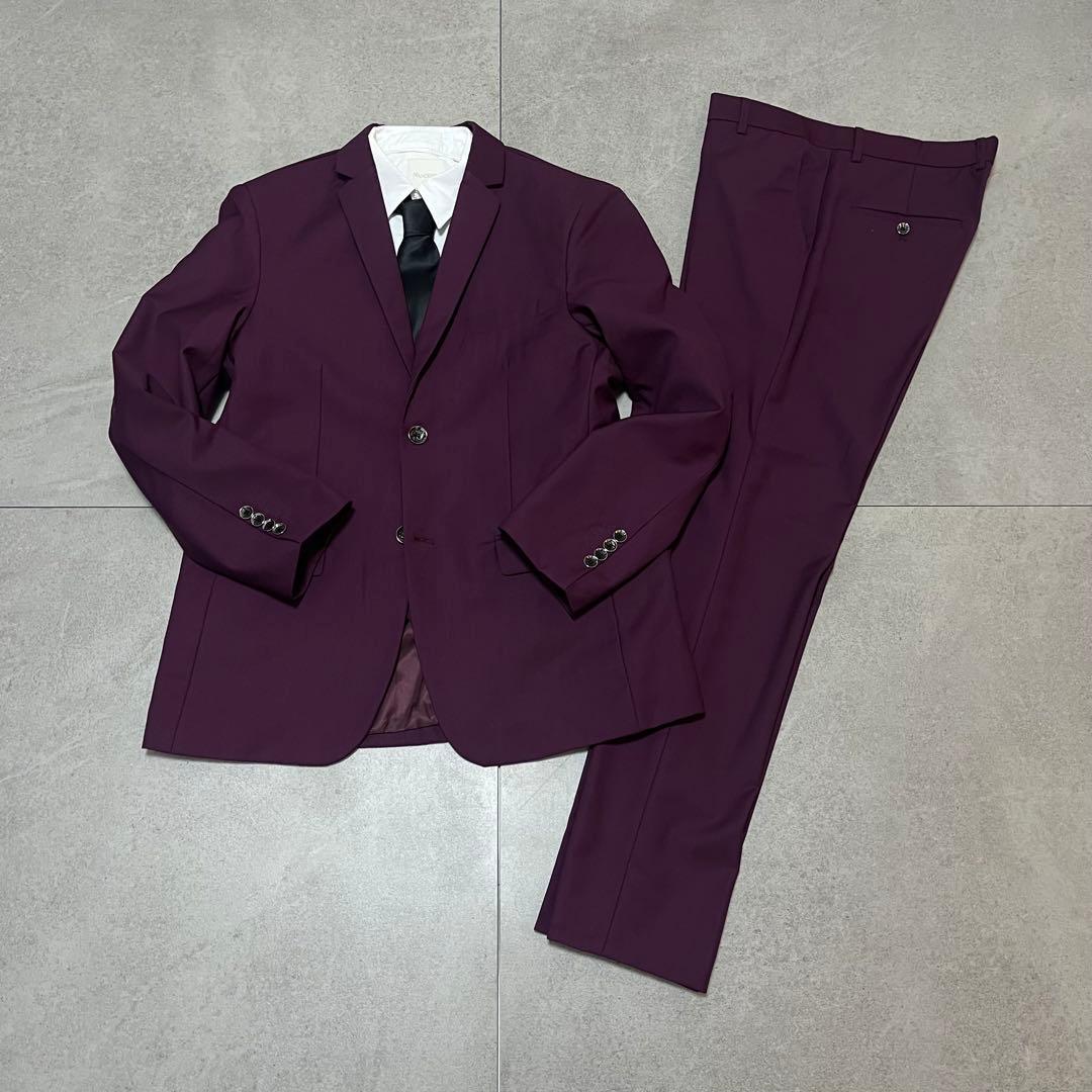 スリーピース　セットアップスーツ　パープル　高級感　成人式　二次会　レトロ　美品