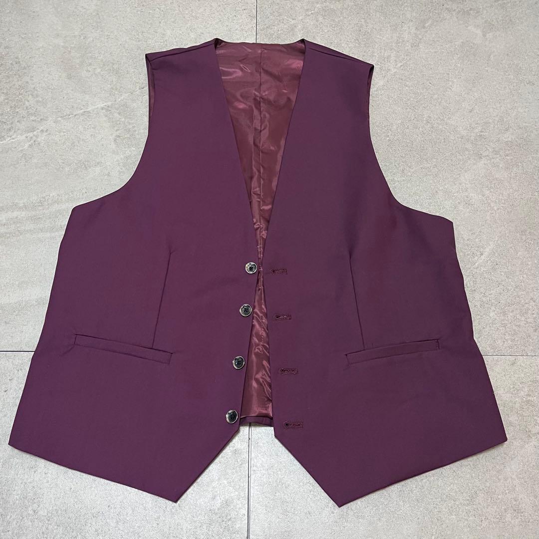 スリーピース　セットアップスーツ　パープル　高級感　成人式　二次会　レトロ　美品