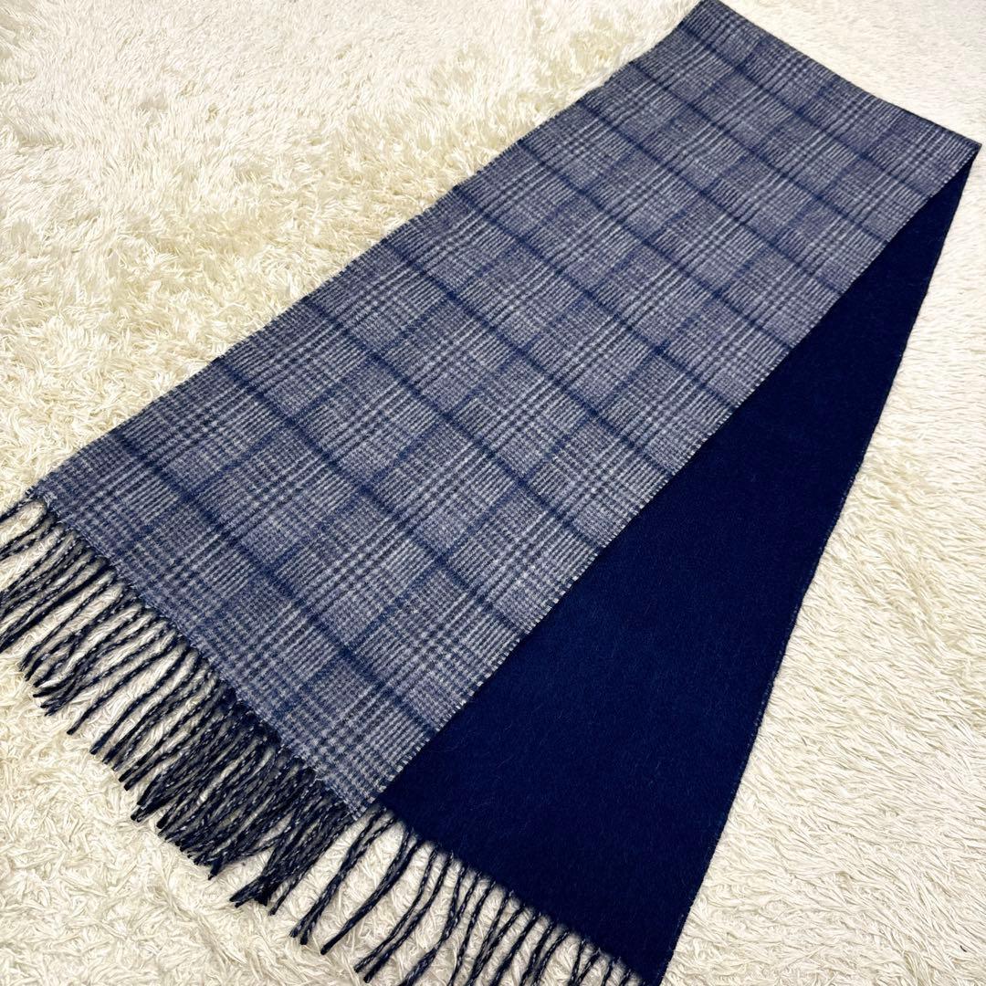 圭様✨袋付き新品同様✨ポールスミス　英国製　カシミヤ　リバーシブル　チェック灰紺