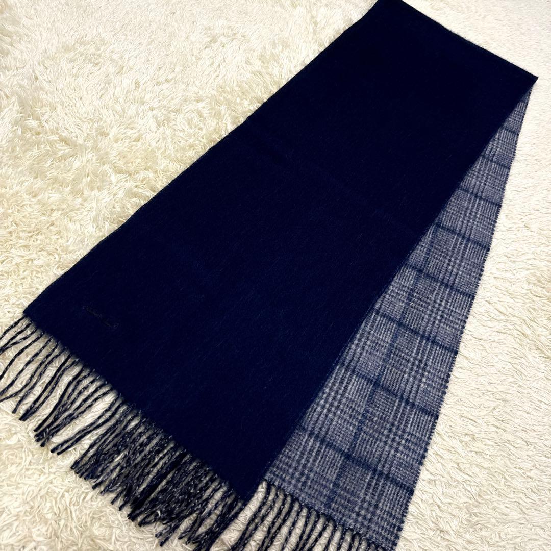 圭様✨袋付き新品同様✨ポールスミス　英国製　カシミヤ　リバーシブル　チェック灰紺