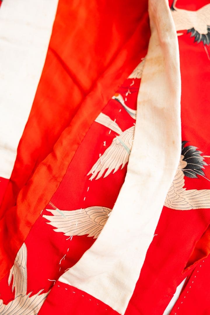 アンティーク　襦袢　着物　鶴柄　リメイクにも