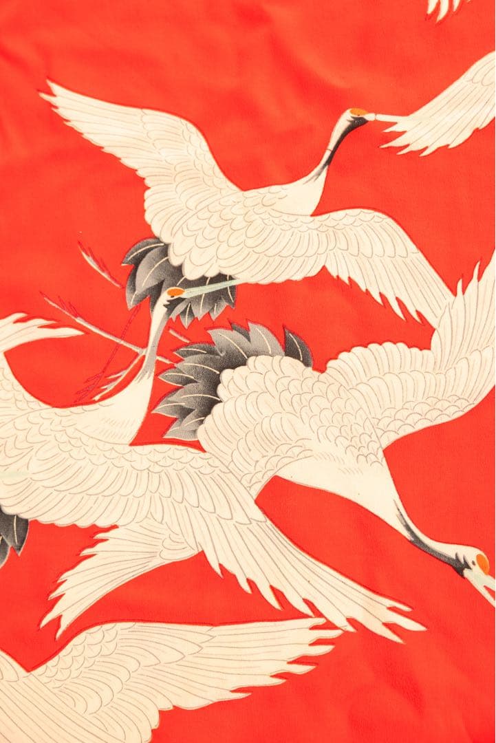 アンティーク　襦袢　着物　鶴柄　リメイクにも