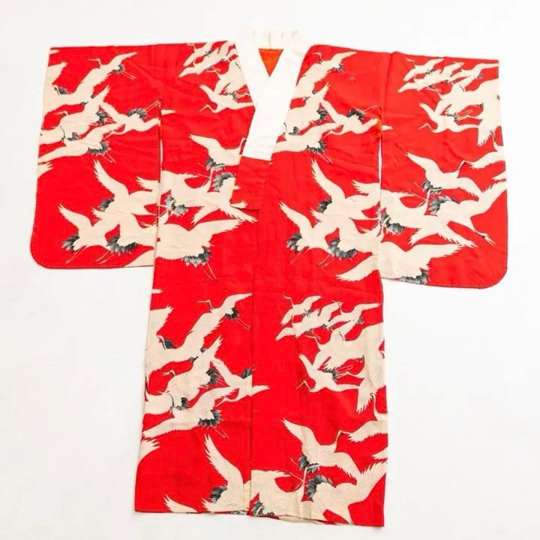 アンティーク　襦袢　着物　鶴柄　リメイクにも