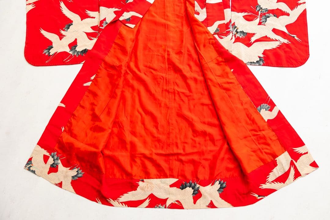 アンティーク　襦袢　着物　鶴柄　リメイクにも