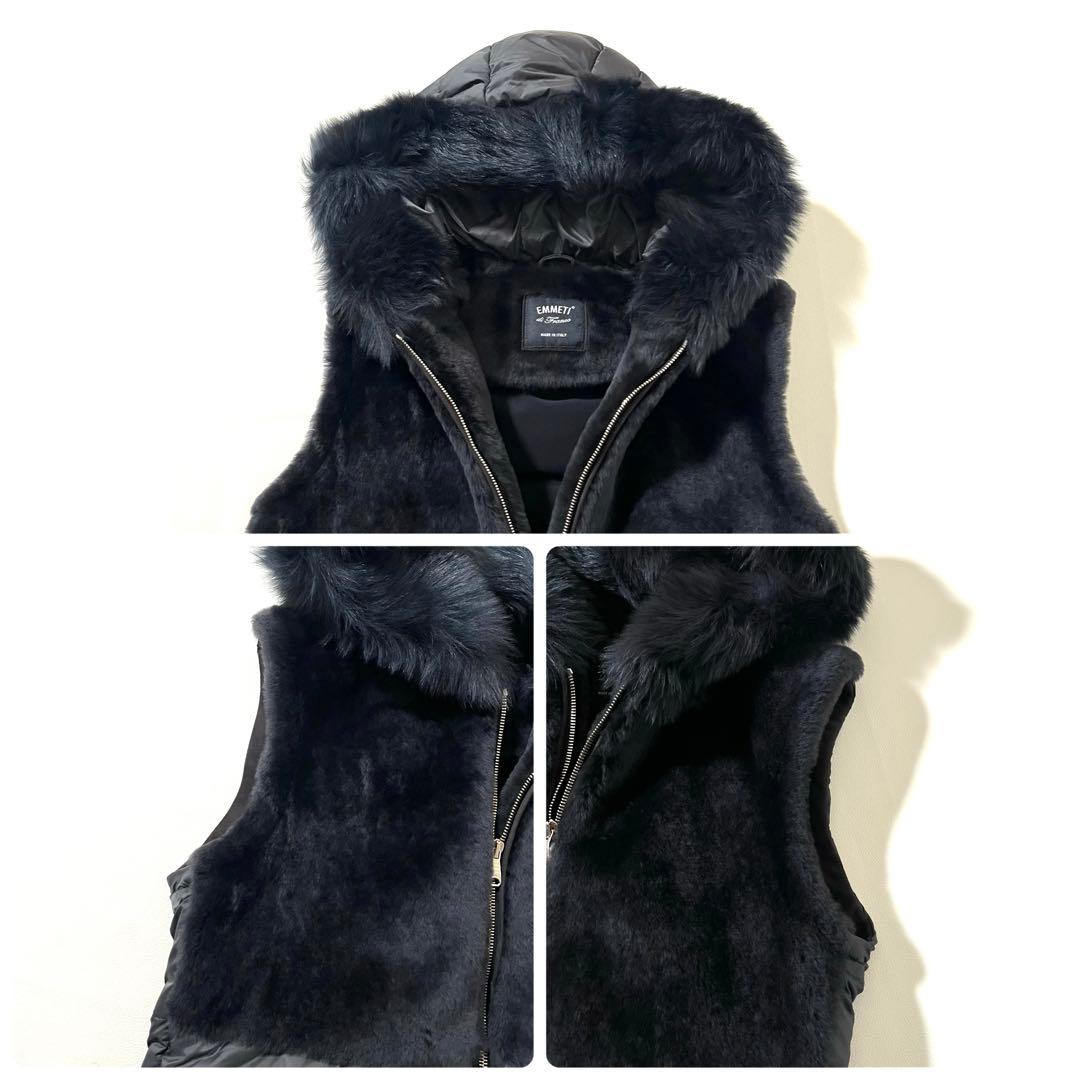 【美品】エンメティ　ステファニー ダウン ベスト　ジレ　ムートン ファー　フード