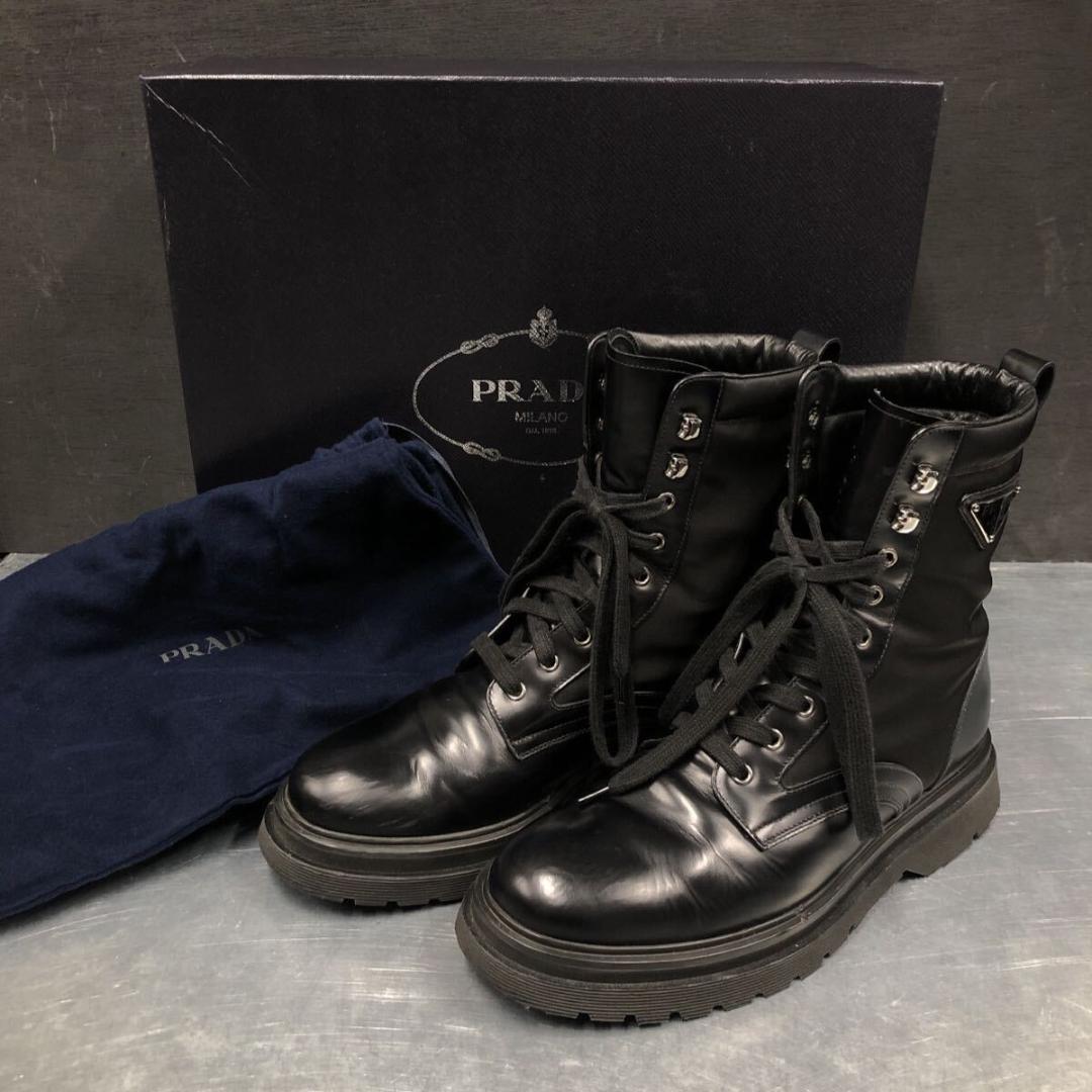 GQ4800◇PRADA : 2UE011 コンバットブーツ◇8◇黒 難あり