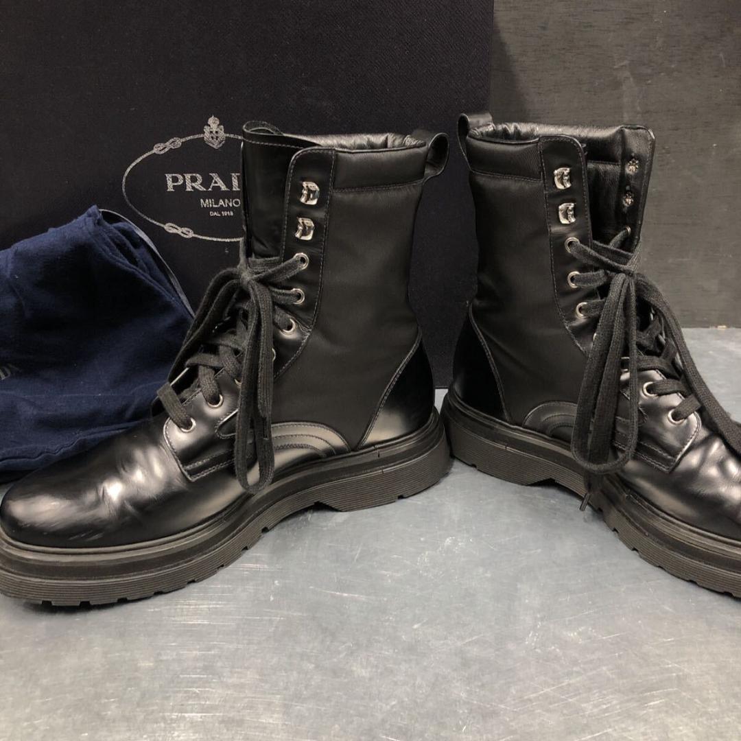GQ4800◇PRADA : 2UE011 コンバットブーツ◇8◇黒 難あり