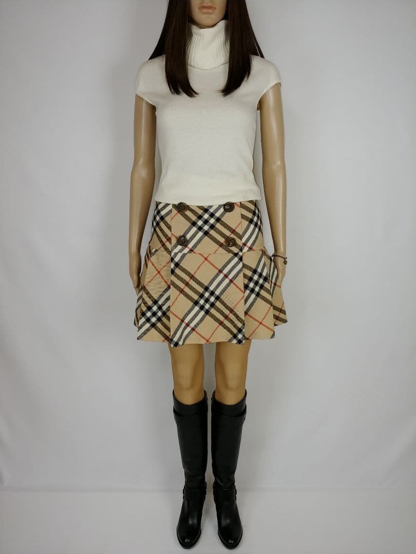 バーバリーブルーレーベル ボックスプリーツミニスカート