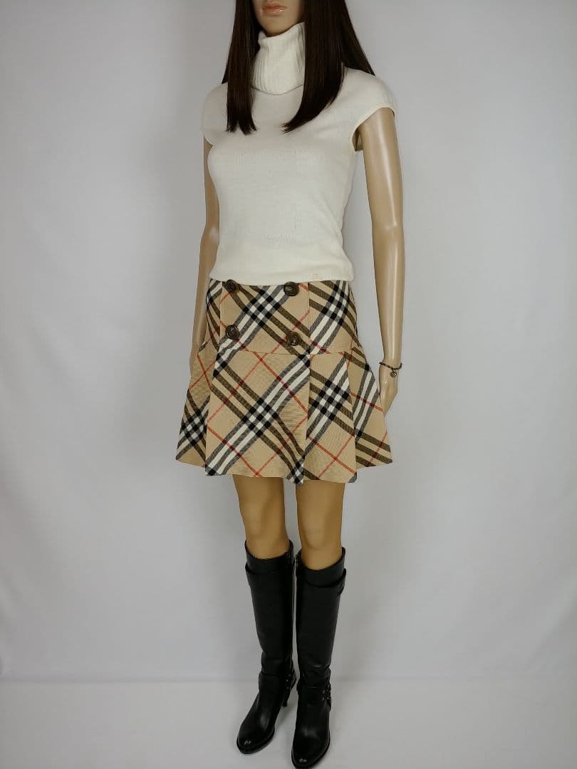 バーバリーブルーレーベル ボックスプリーツミニスカート
