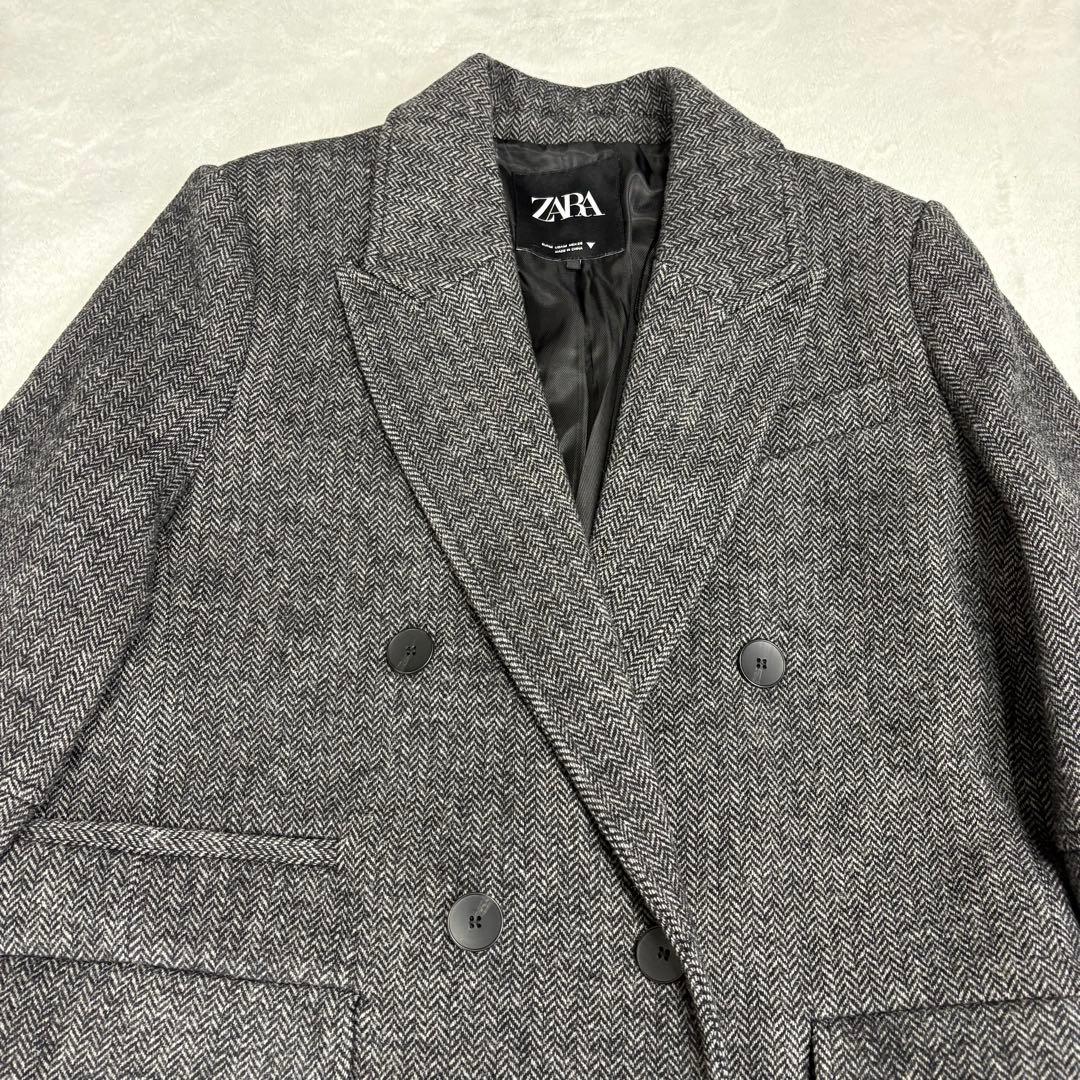 ZARA ヘリンボーン　ダブルブレスト ロングコート　チェスターコート