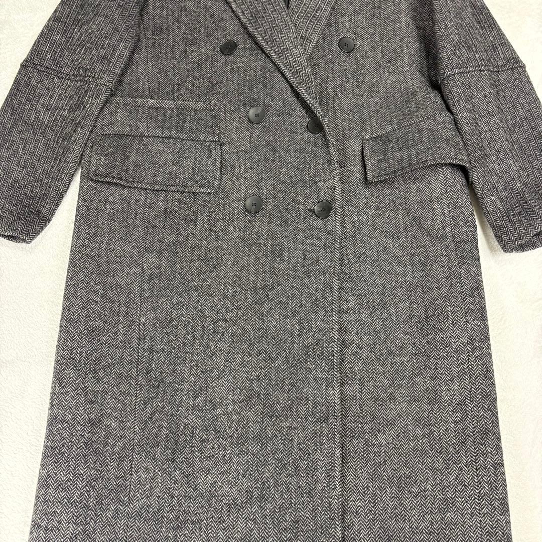ZARA ヘリンボーン　ダブルブレスト ロングコート　チェスターコート