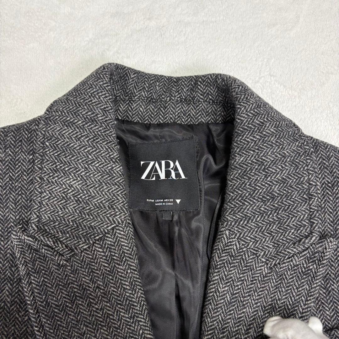 ZARA ヘリンボーン　ダブルブレスト ロングコート　チェスターコート
