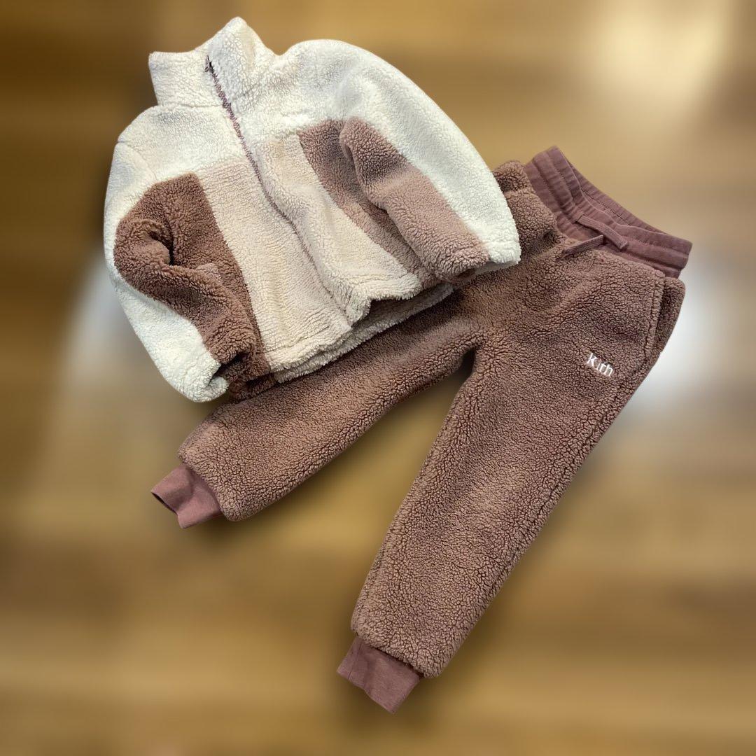 KITH kids セットアップ子供用 ボア　ピンクブラウン ジャケット パンツ