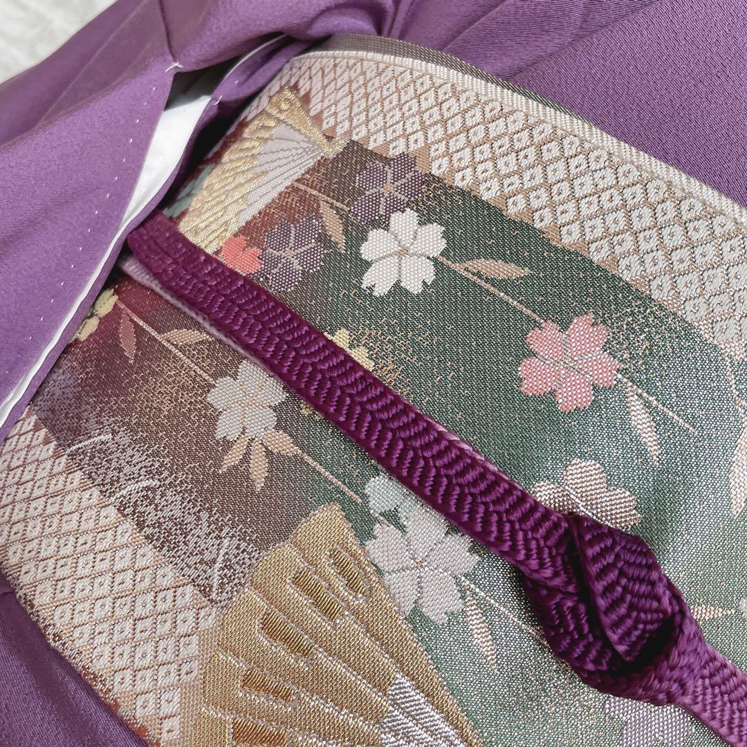 色無地　フルセット　紫　丸に剣片喰　シンプル　礼装　カジュアル　着物　I2