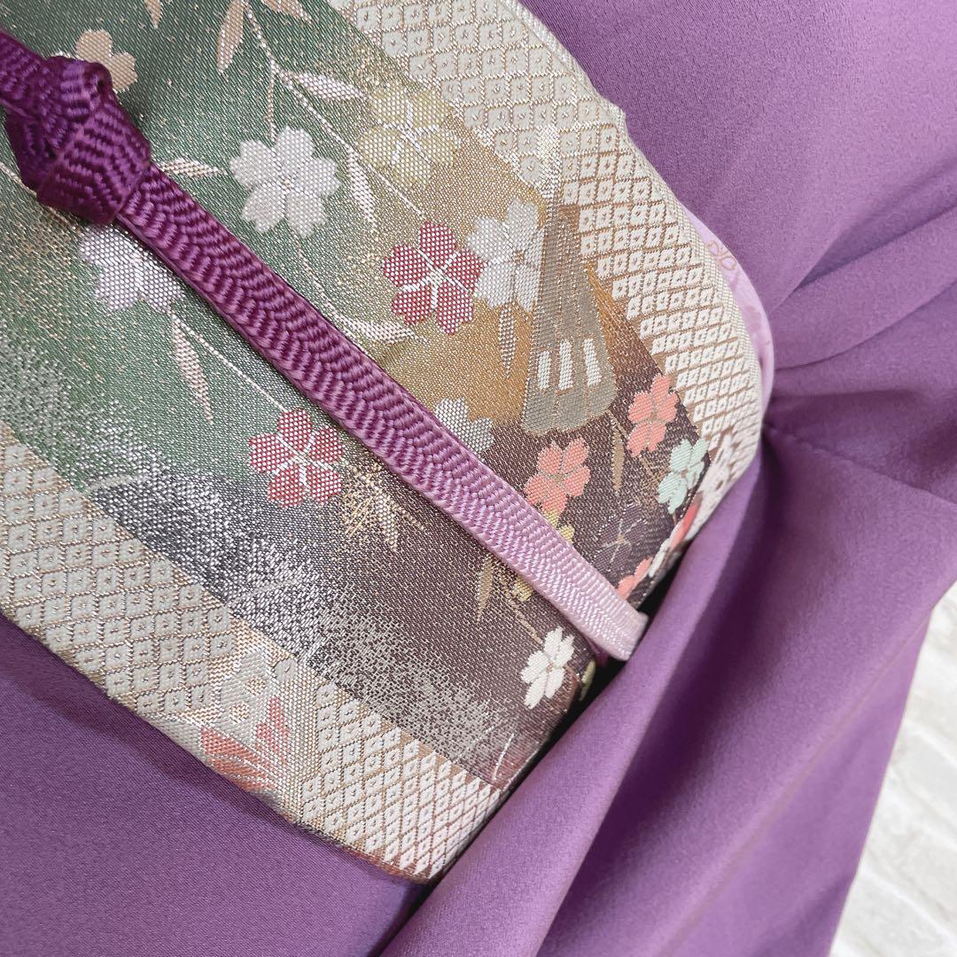 色無地　フルセット　紫　丸に剣片喰　シンプル　礼装　カジュアル　着物　I2