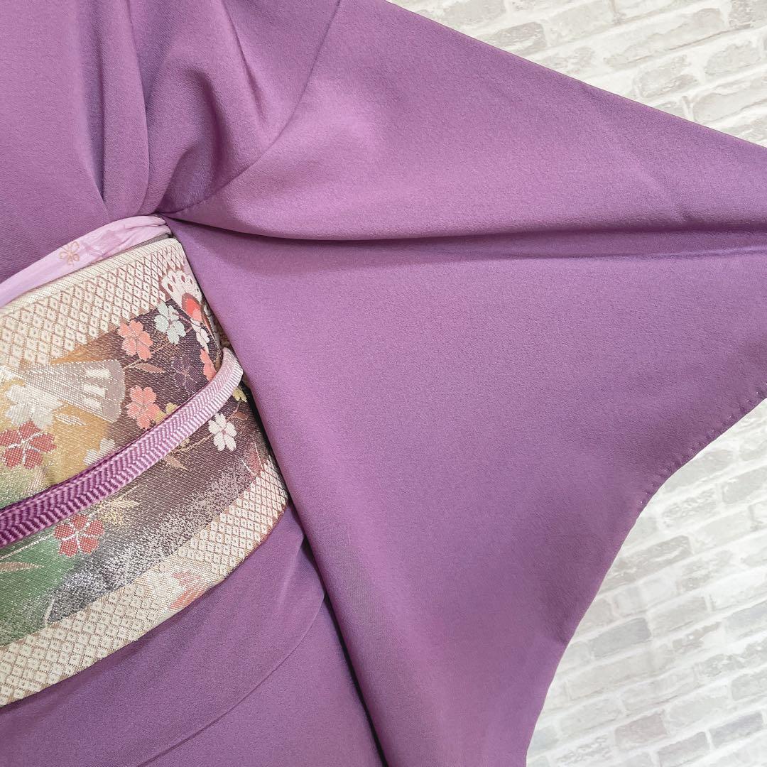 色無地　フルセット　紫　丸に剣片喰　シンプル　礼装　カジュアル　着物　I2