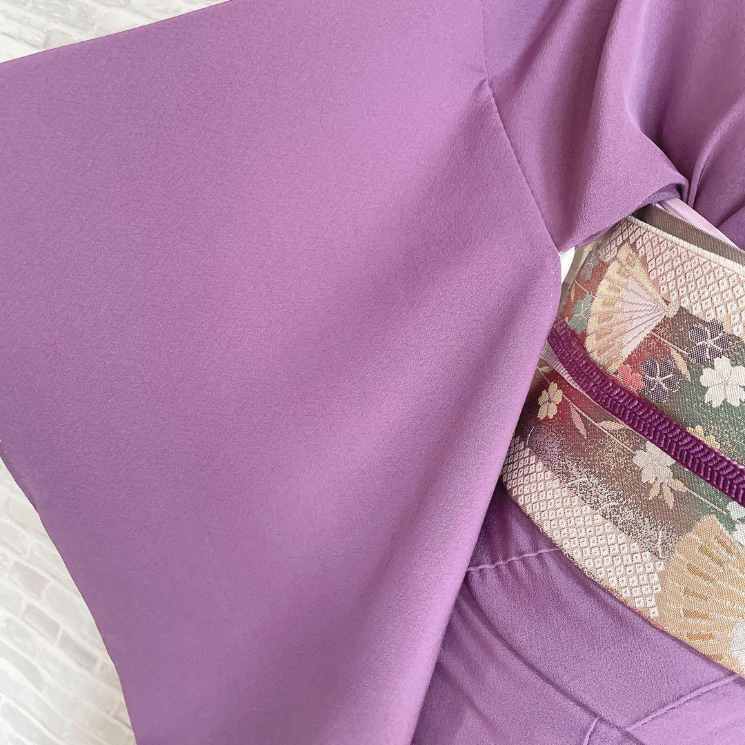 色無地　フルセット　紫　丸に剣片喰　シンプル　礼装　カジュアル　着物　I2