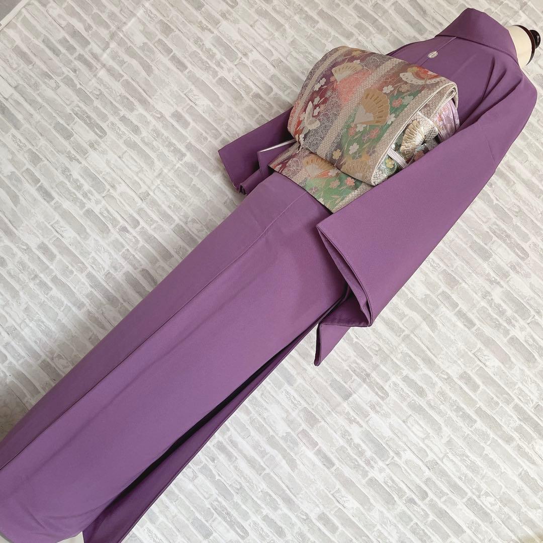 色無地　フルセット　紫　丸に剣片喰　シンプル　礼装　カジュアル　着物　I2