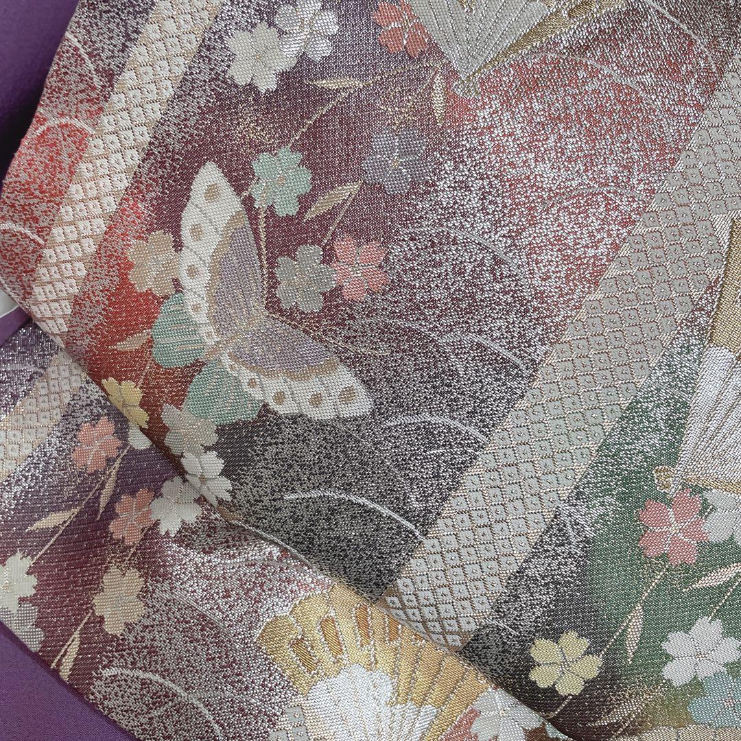 色無地　フルセット　紫　丸に剣片喰　シンプル　礼装　カジュアル　着物　I2