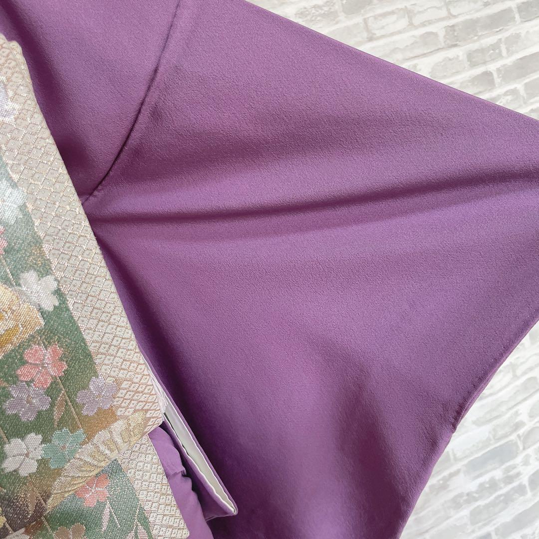 色無地　フルセット　紫　丸に剣片喰　シンプル　礼装　カジュアル　着物　I2