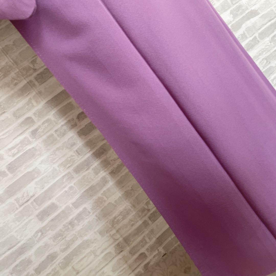 色無地　フルセット　紫　丸に剣片喰　シンプル　礼装　カジュアル　着物　I2