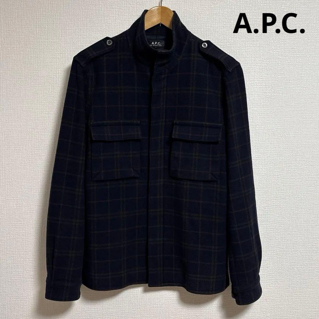 A.P.C. エポレット付 ウールシャツジャケット スタンドカラー ミリタリーS