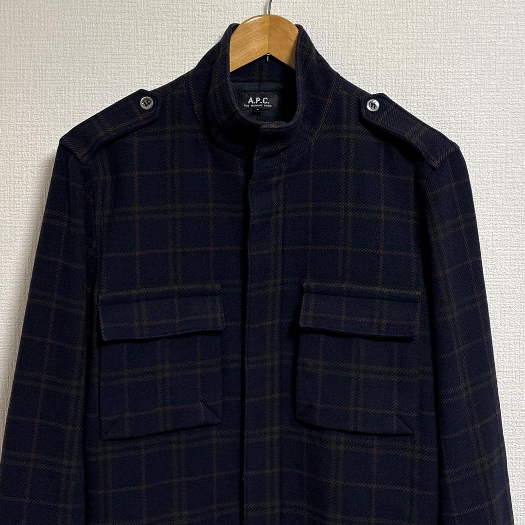 A.P.C. エポレット付 ウールシャツジャケット スタンドカラー ミリタリーS