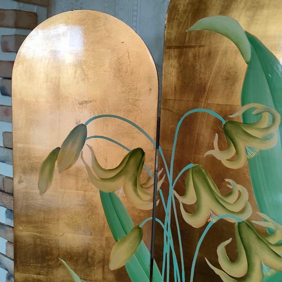 荘厳 屏風 4連 パーテーション 表裏別デザイン 仕切り 四つ折り和風アジアン