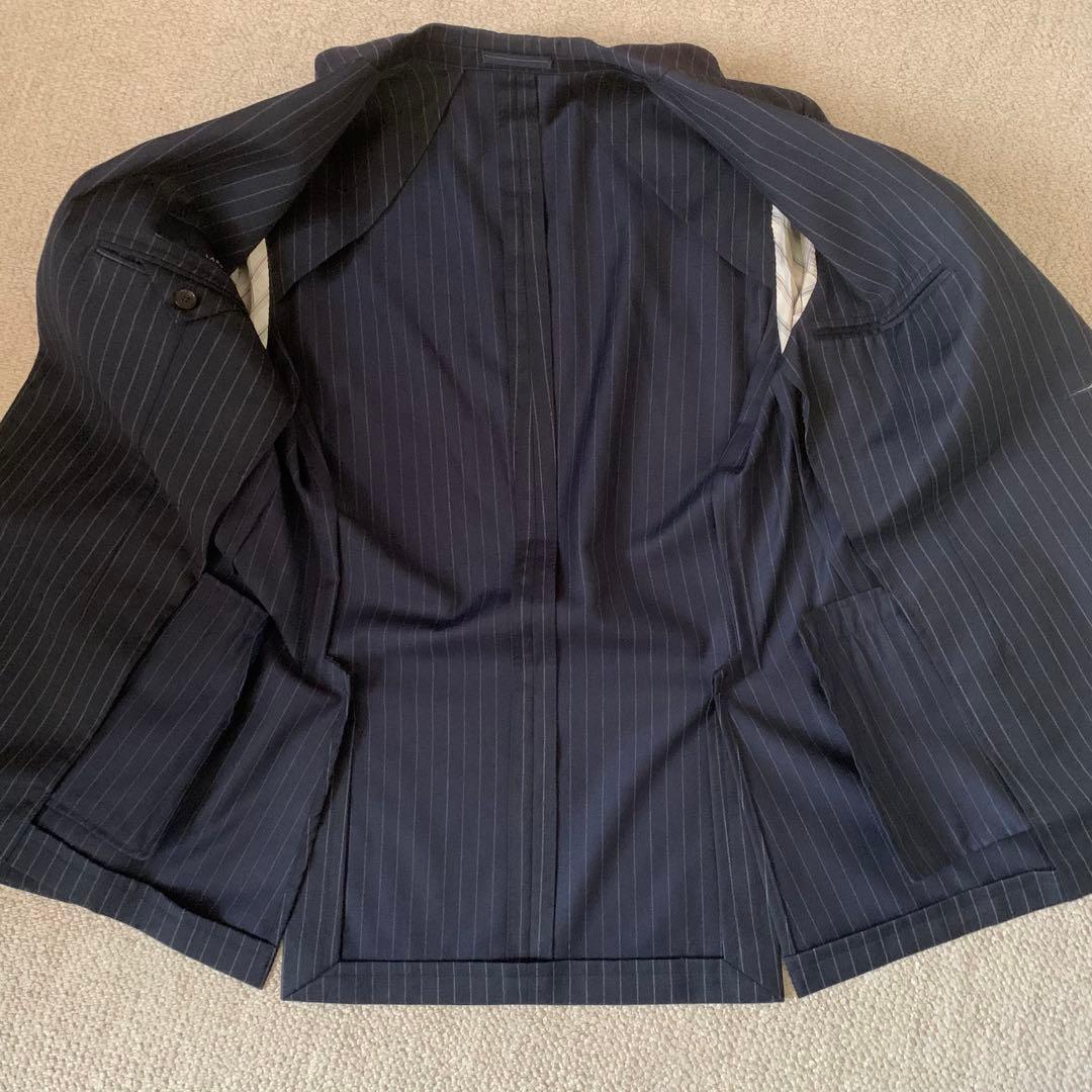 LARDINI シングルスーツ 866AQ ストライプ ウール ネイビー 46