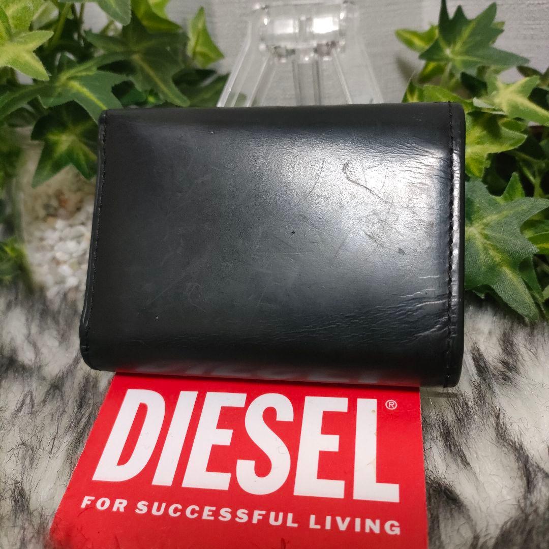 DIESEL 三つ折り財布 ブラック Dロゴ レザー ディーゼル 財布 黒革男女