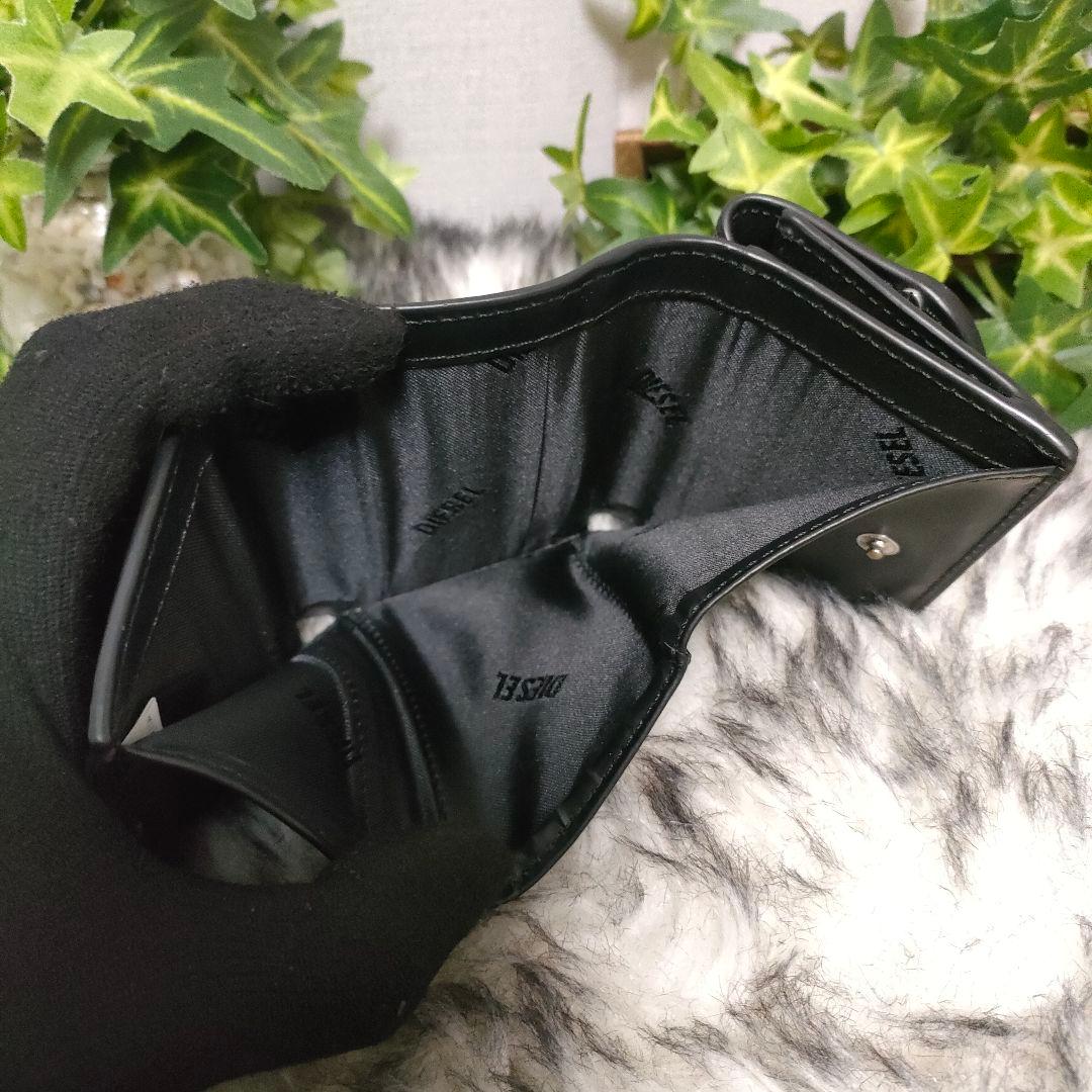 DIESEL 三つ折り財布 ブラック Dロゴ レザー ディーゼル 財布 黒革男女