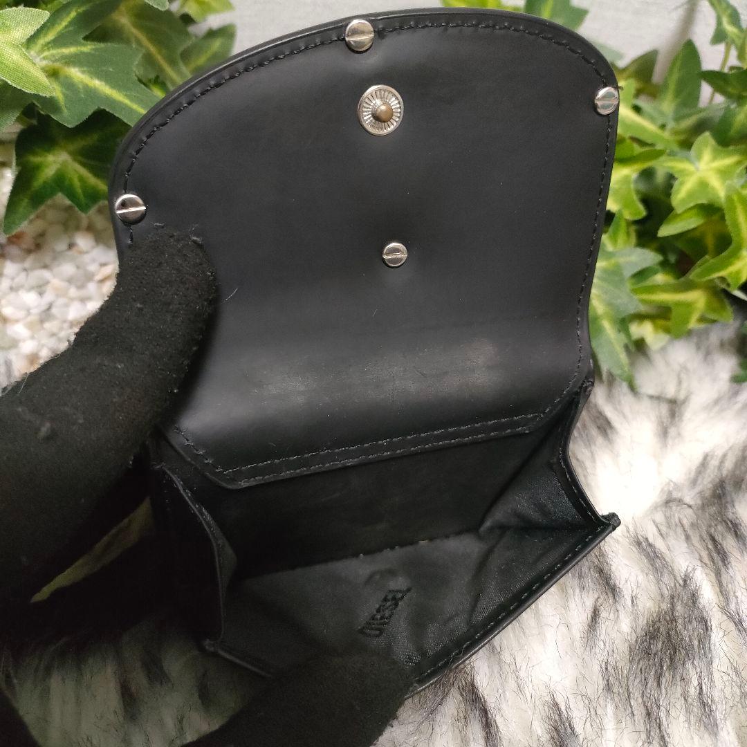 DIESEL 三つ折り財布 ブラック Dロゴ レザー ディーゼル 財布 黒革男女
