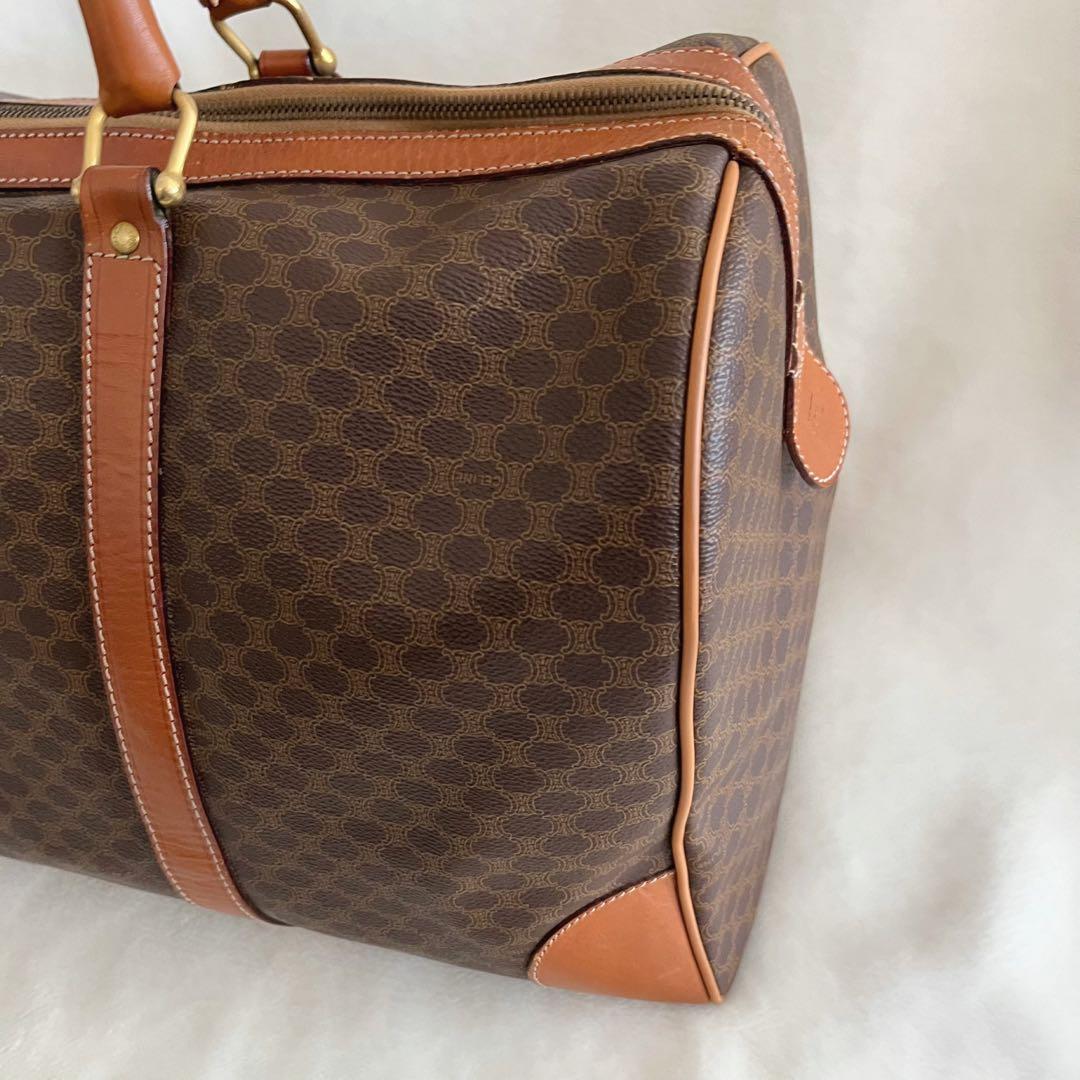 CELINE セリーヌ ボストンバッグ 鍵付き マカダム柄 レザー ブラウン