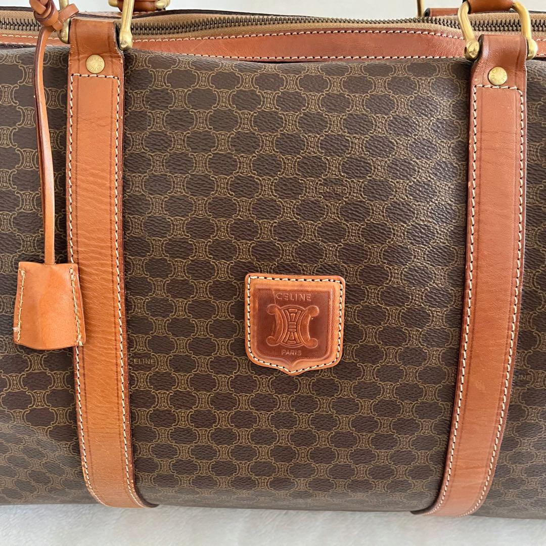 CELINE セリーヌ ボストンバッグ 鍵付き マカダム柄 レザー ブラウン