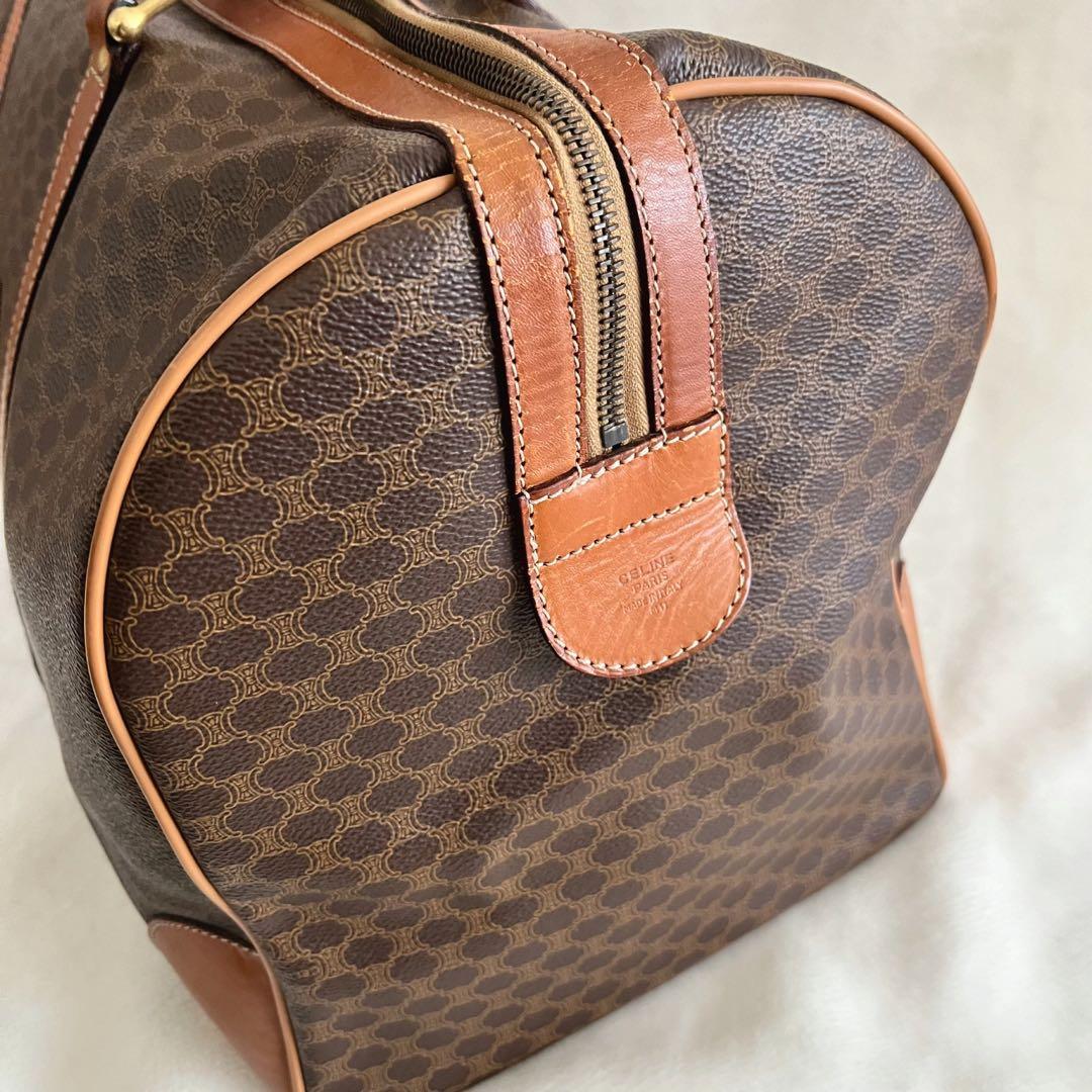 CELINE セリーヌ ボストンバッグ 鍵付き マカダム柄 レザー ブラウン