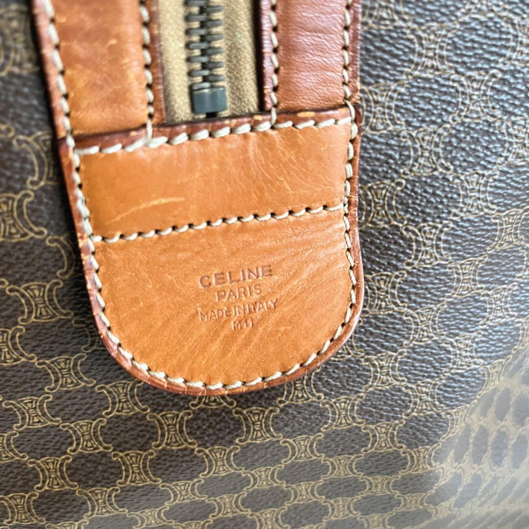 CELINE セリーヌ ボストンバッグ 鍵付き マカダム柄 レザー ブラウン