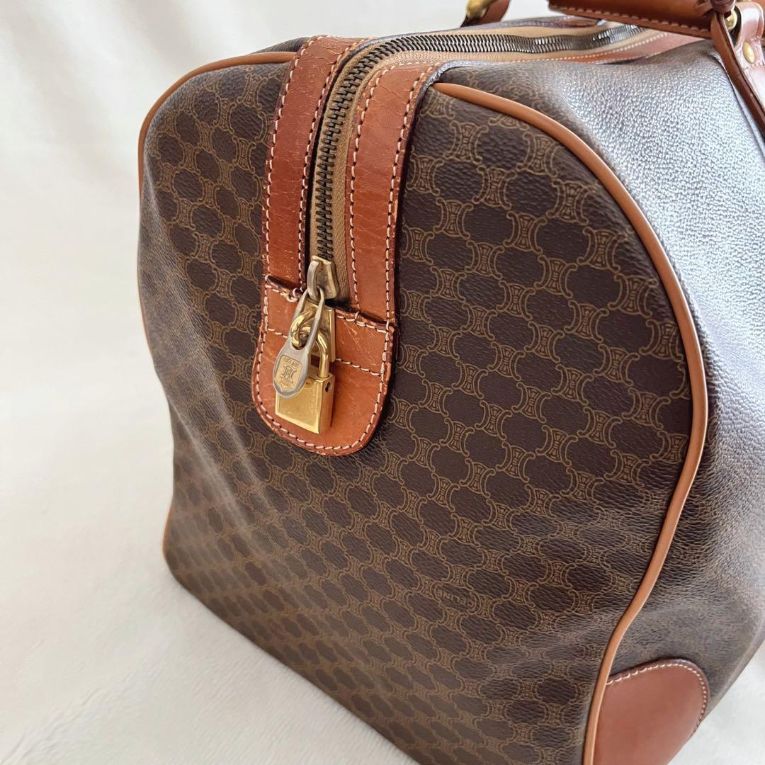 CELINE セリーヌ ボストンバッグ 鍵付き マカダム柄 レザー ブラウン