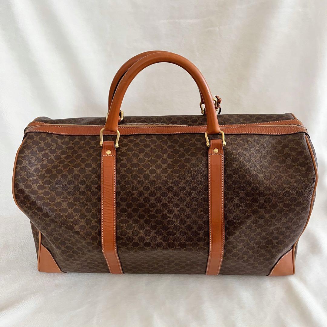 CELINE セリーヌ ボストンバッグ 鍵付き マカダム柄 レザー ブラウン