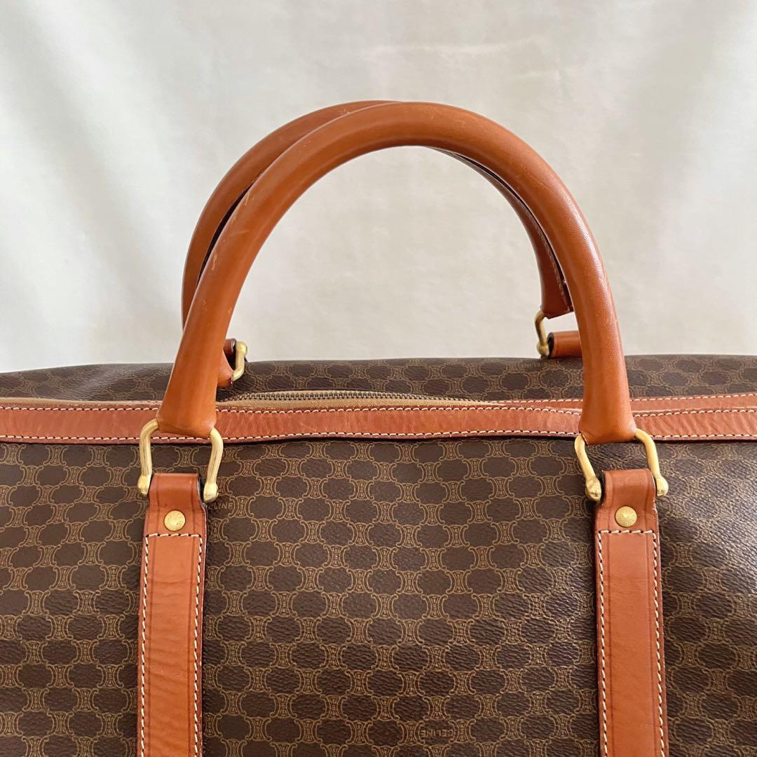 CELINE セリーヌ ボストンバッグ 鍵付き マカダム柄 レザー ブラウン