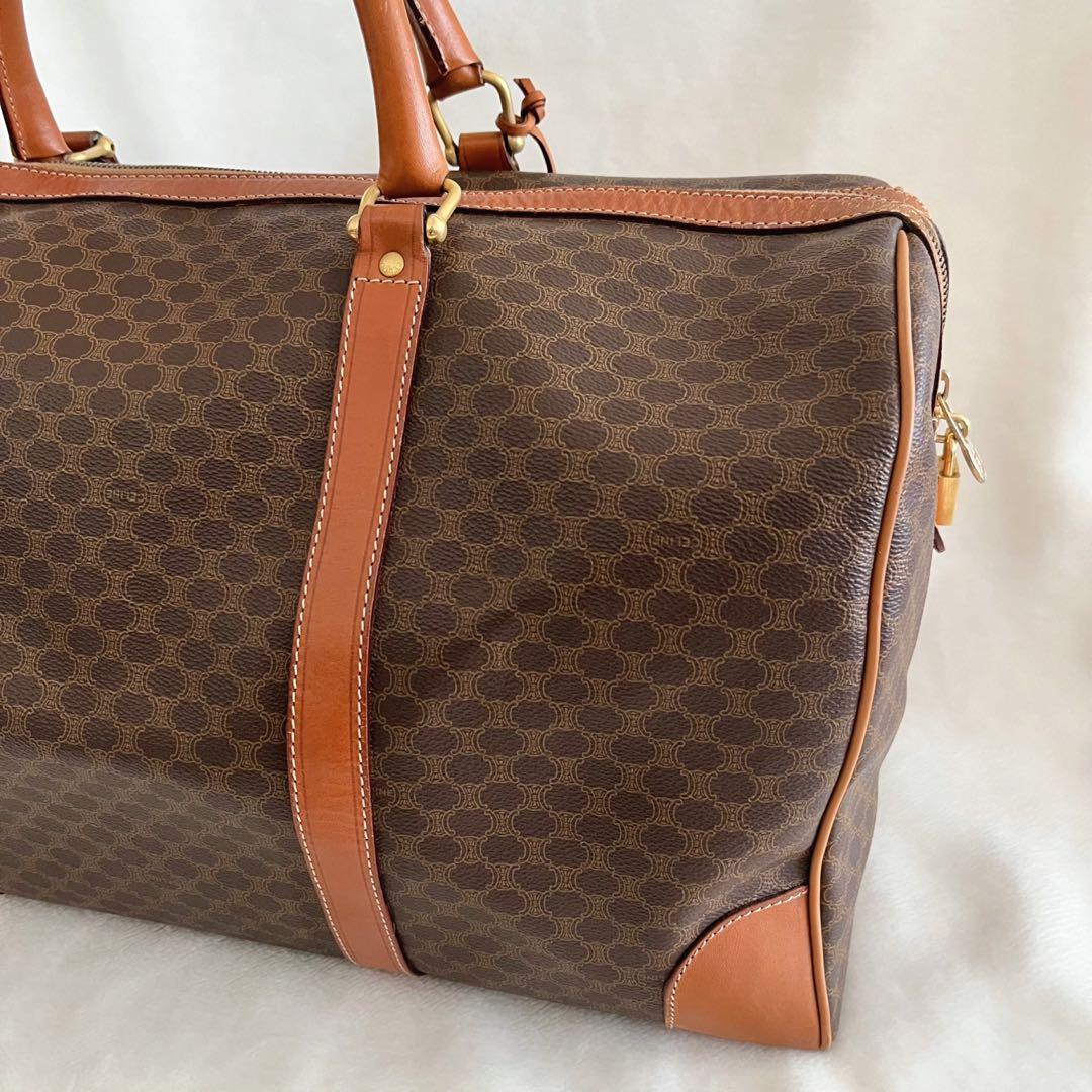 CELINE セリーヌ ボストンバッグ 鍵付き マカダム柄 レザー ブラウン